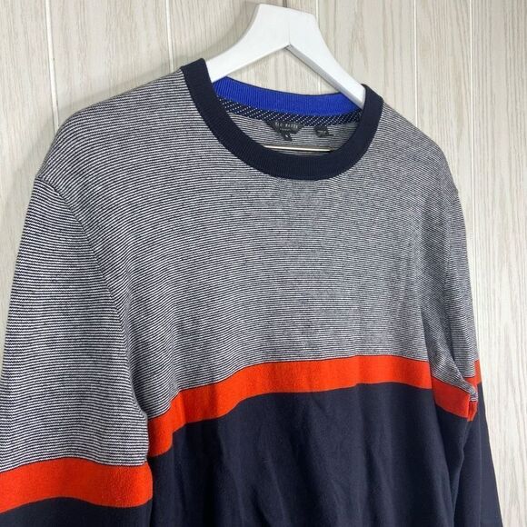 Ted Baker Men's Crew Neck Striped Stretch Knit Pullover Jumper Sweater Size 6 - Picture 2 of 8